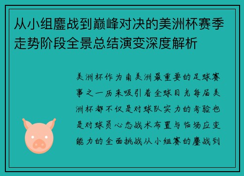 从小组鏖战到巅峰对决的美洲杯赛季走势阶段全景总结演变深度解析